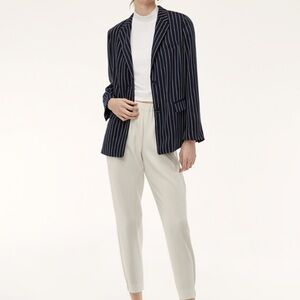 Aritzia Navy Striped Blazer and Cream Cropped Pants